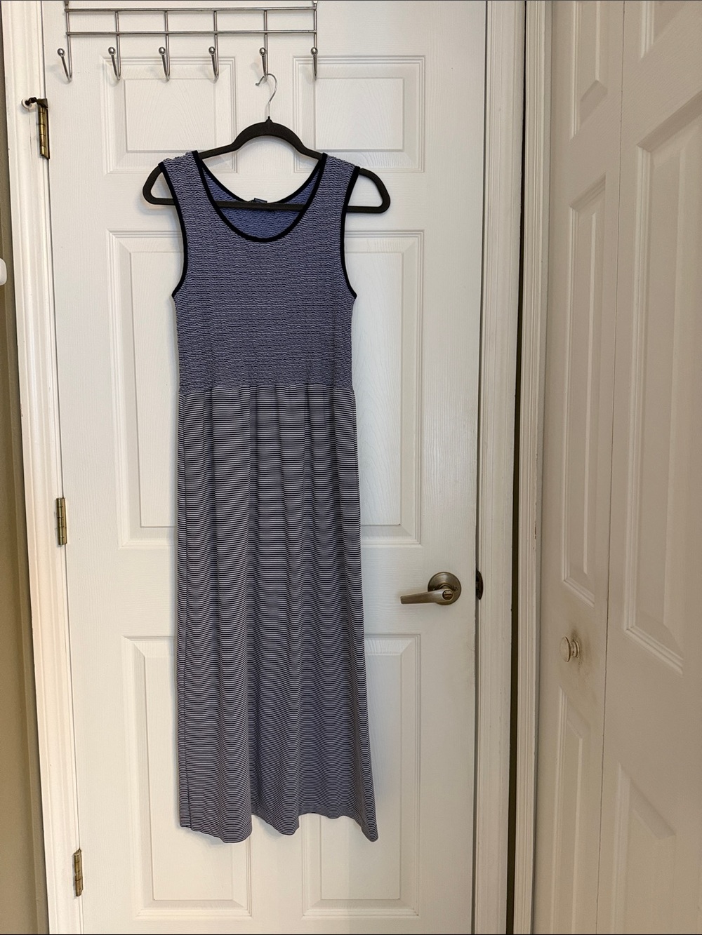 Lark + Grey Sleeveless Blue Maxi Dress with Contrast Trim 14” (armpit to armpit)